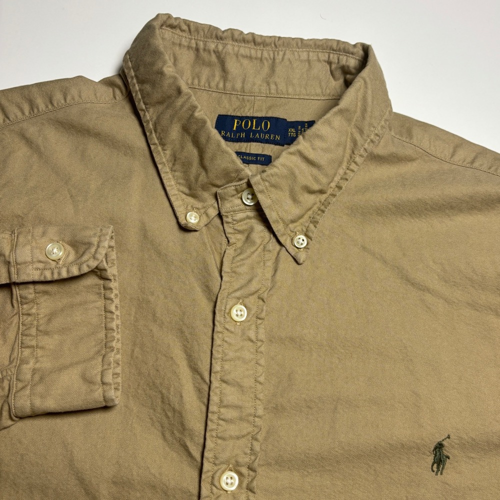 Polo Ralph Lauren Classic Fit Dyed Oxford Mens XXL Khaki Tan Button Down Shirt